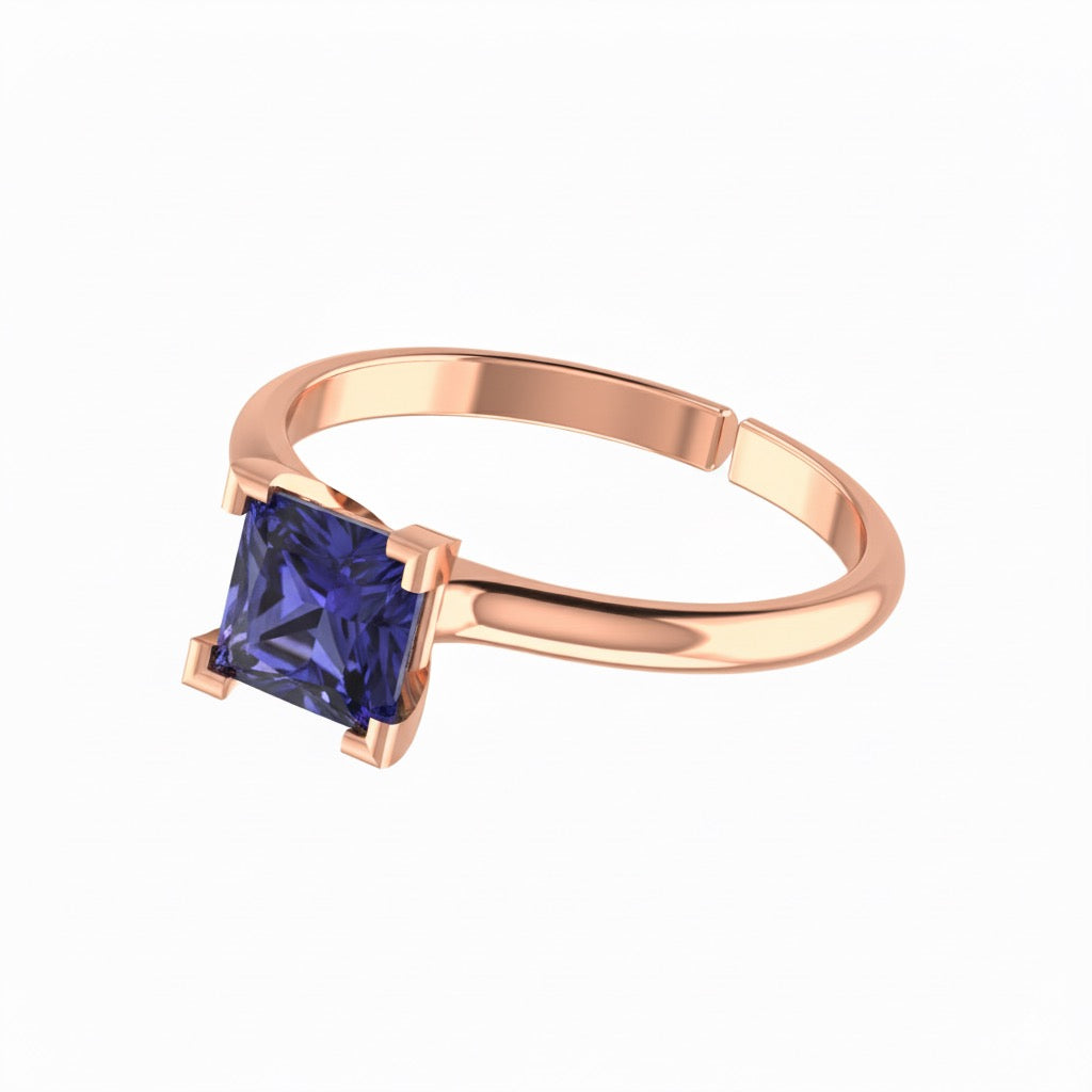 rose gold plated pure silver square tanzanite gemstone adjustable ring