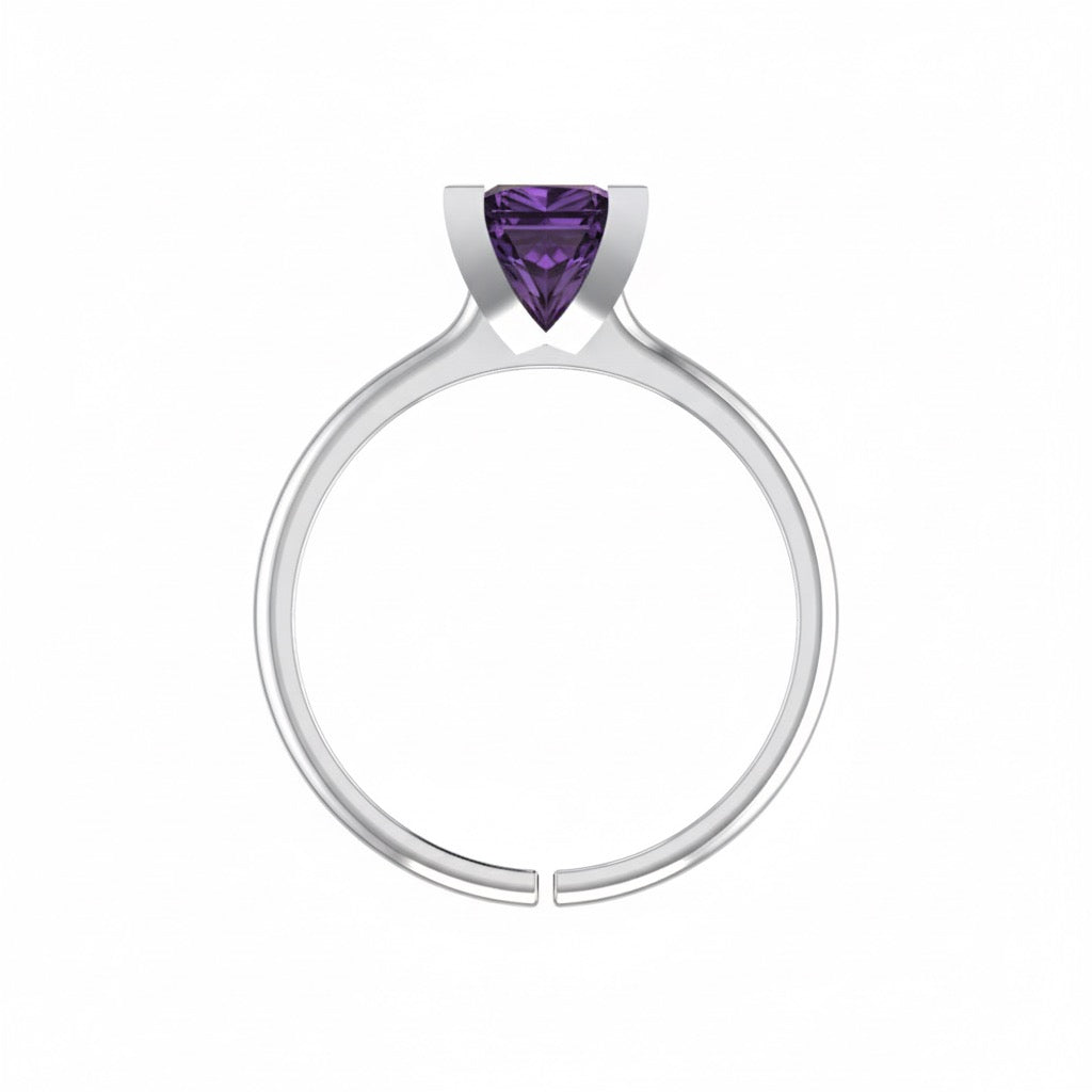 rhodium plated pure silver square amethyst gemstone adjustable ring
