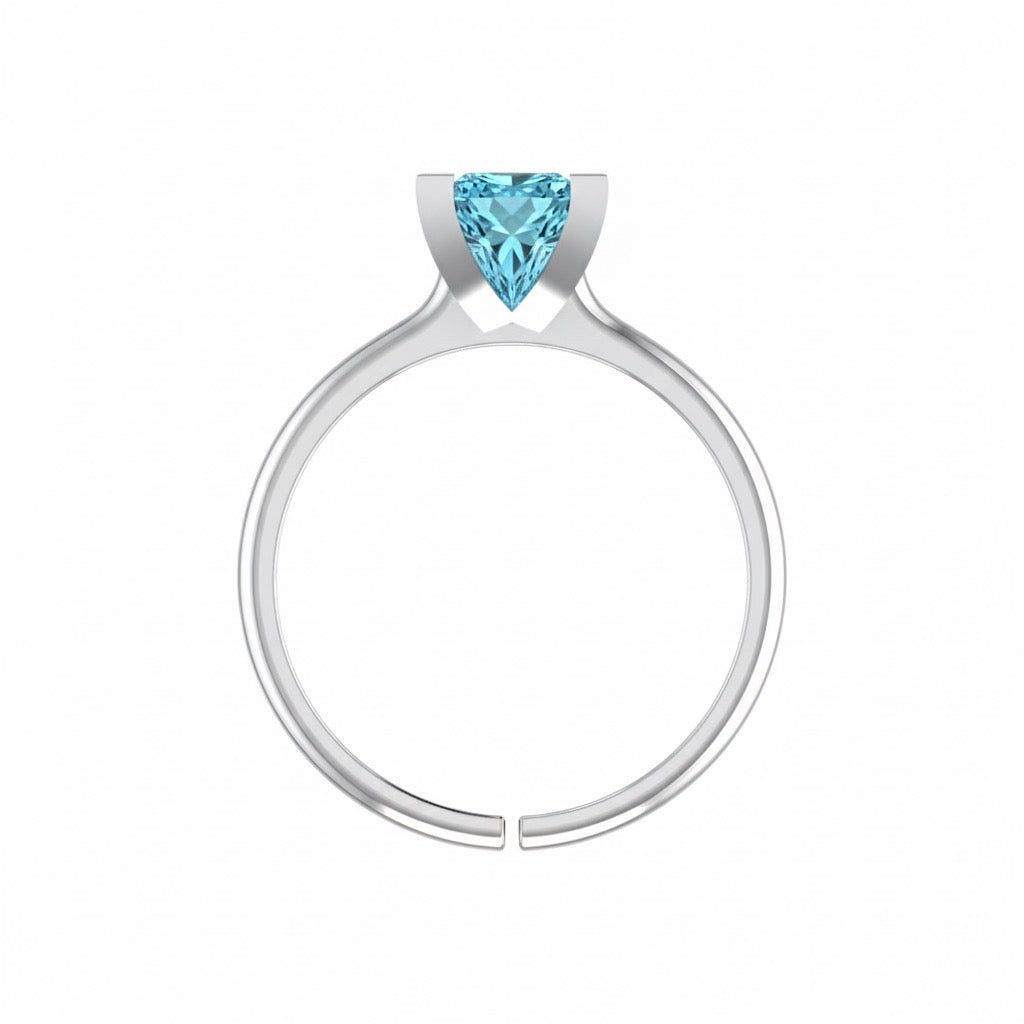 rhodium plated pure silver square aquamarine gemstone adjustable ring