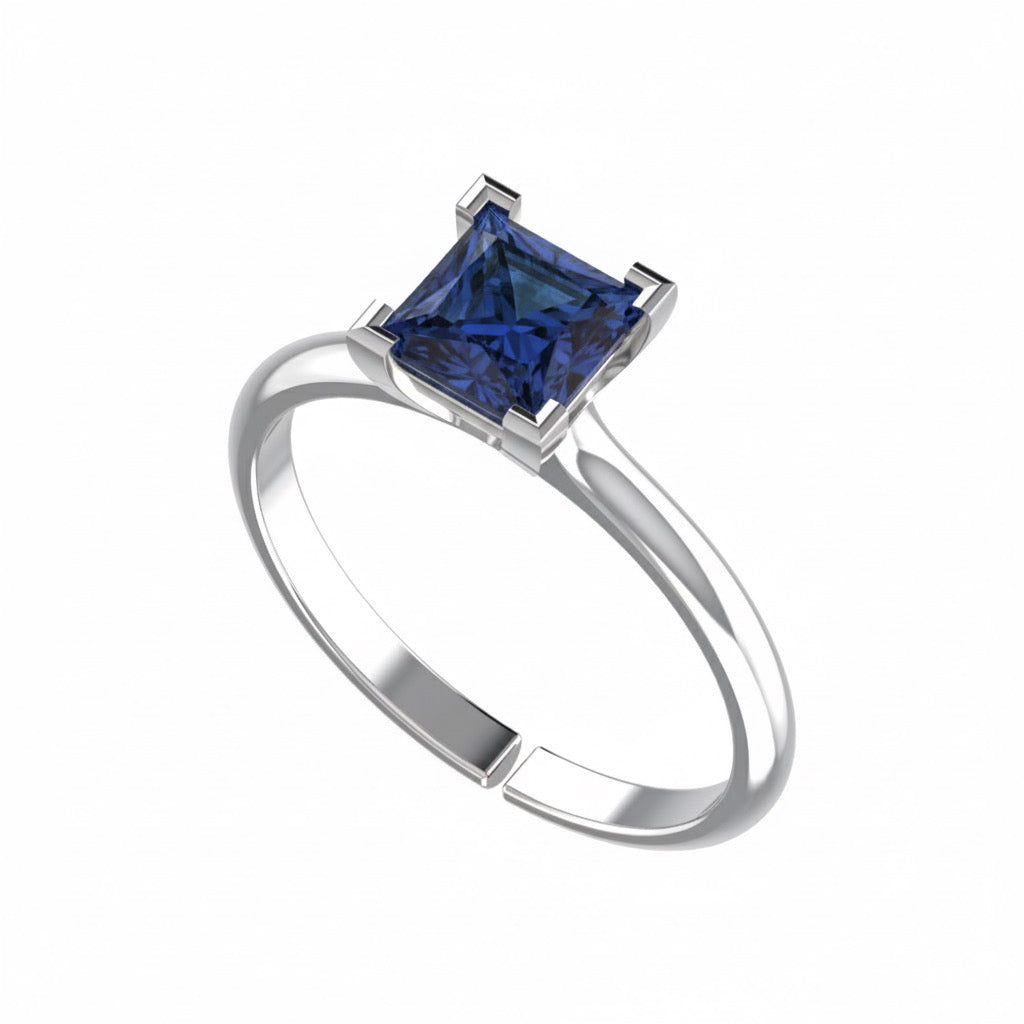 rhodium plated pure silver square alexandrite gemstone adjustable ring