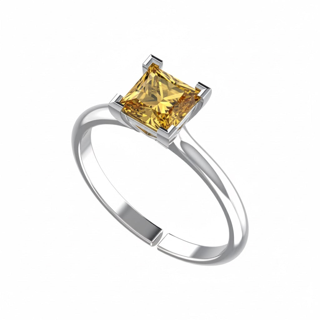 rhodium plated pure silver square citrine gemstone adjustable ring