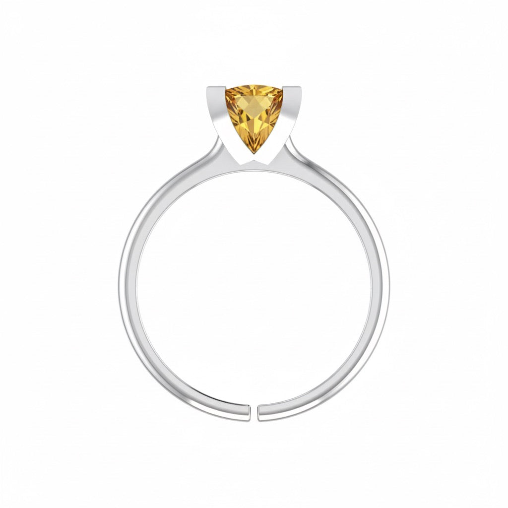 rhodium plated pure silver square citrine gemstone adjustable ring