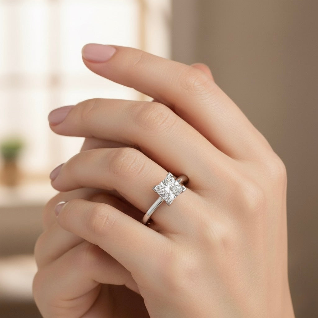 rhodium plated pure silver square cubic zirconia gemstone adjustable ring