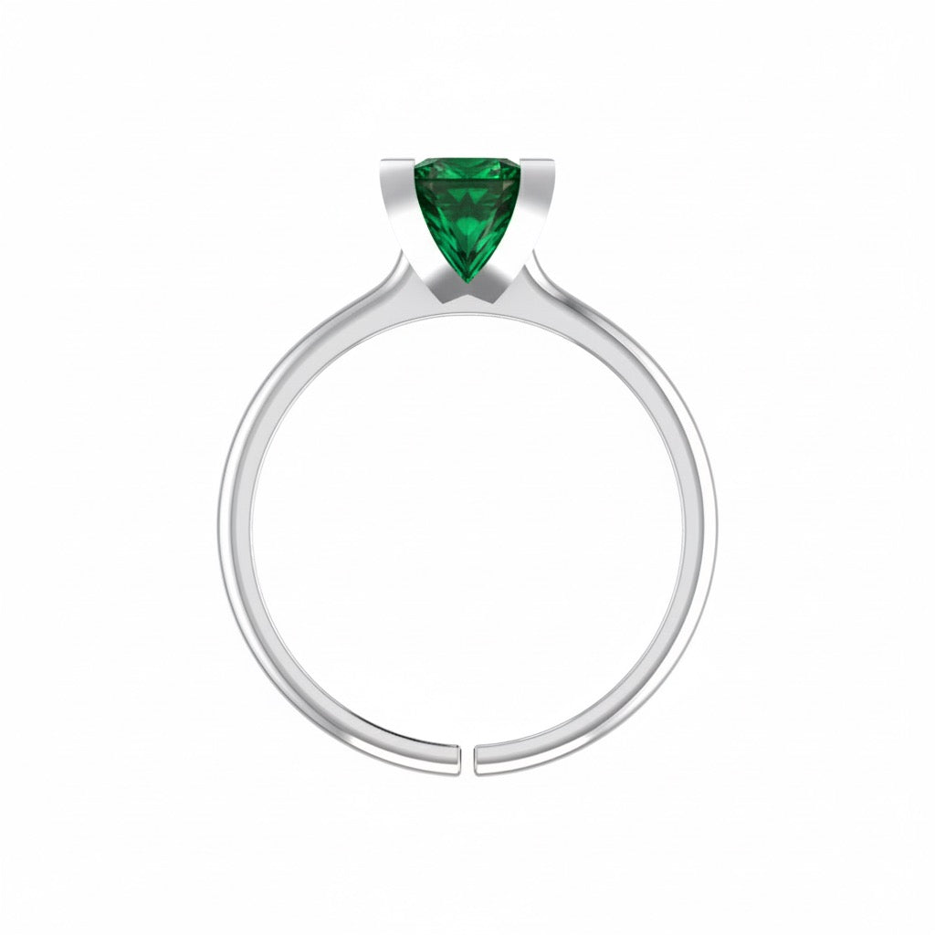 rhodium plated pure silver square emerald gemstone adjustable ring