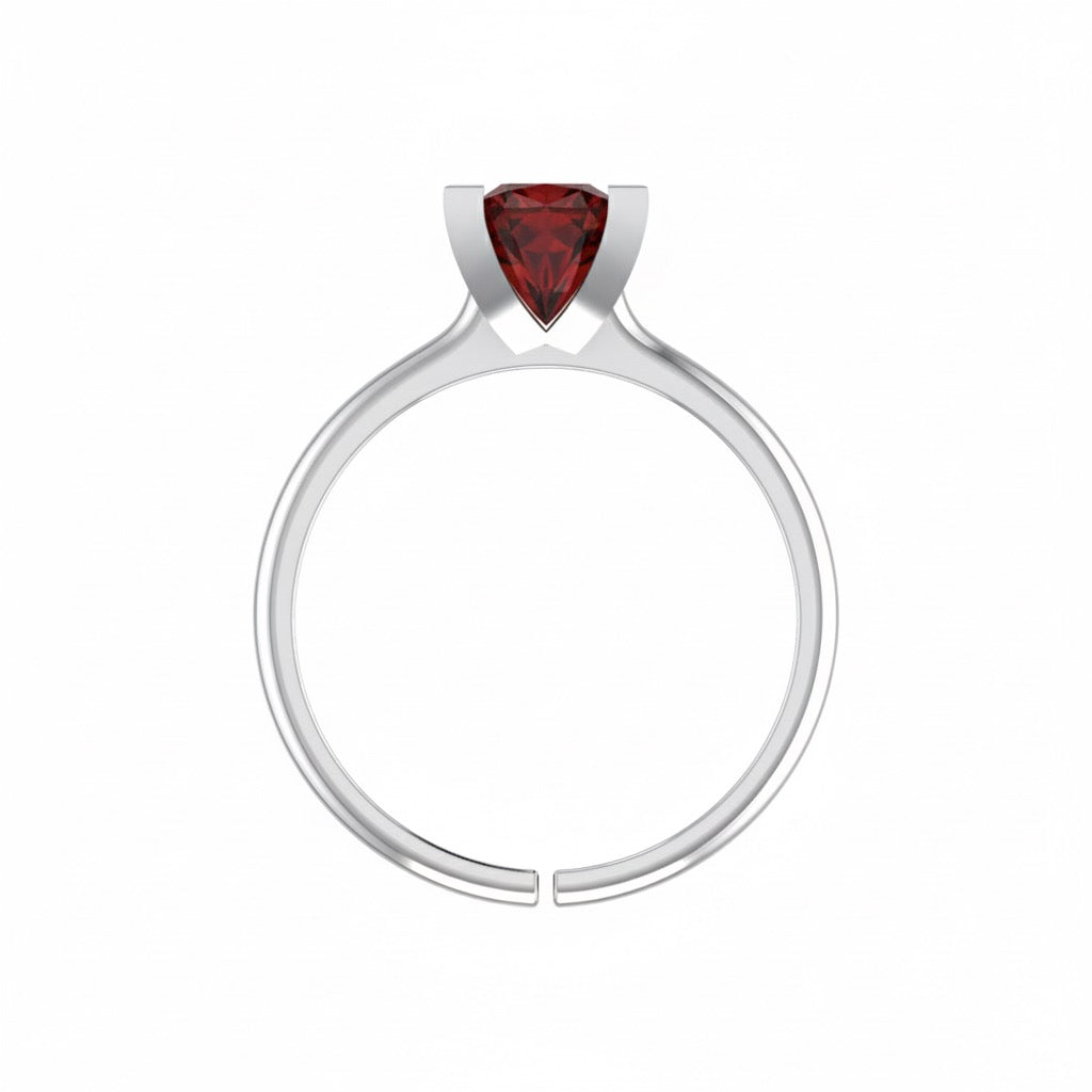 rhodium plated pure silver square garnet gemstone adjustable ring