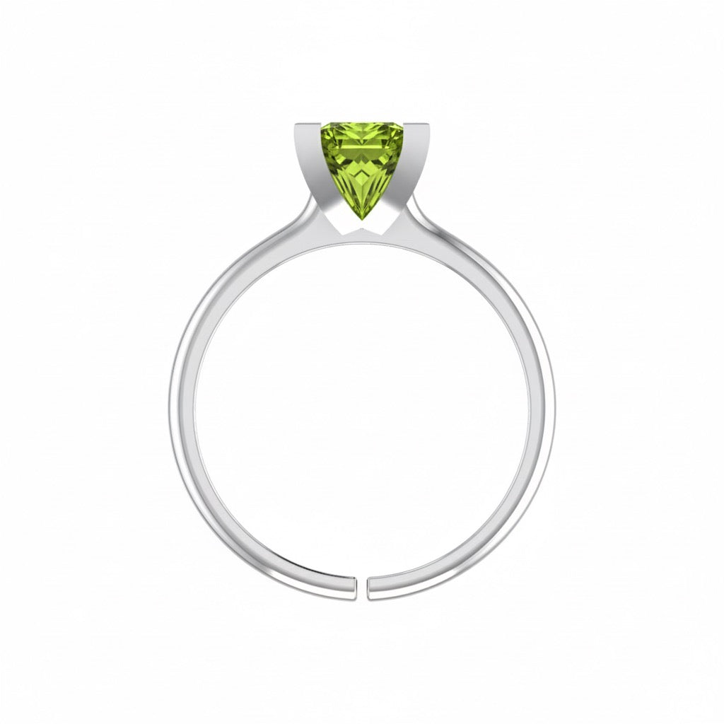 rhodium plated pure silver square peridot gemstone adjustable ring