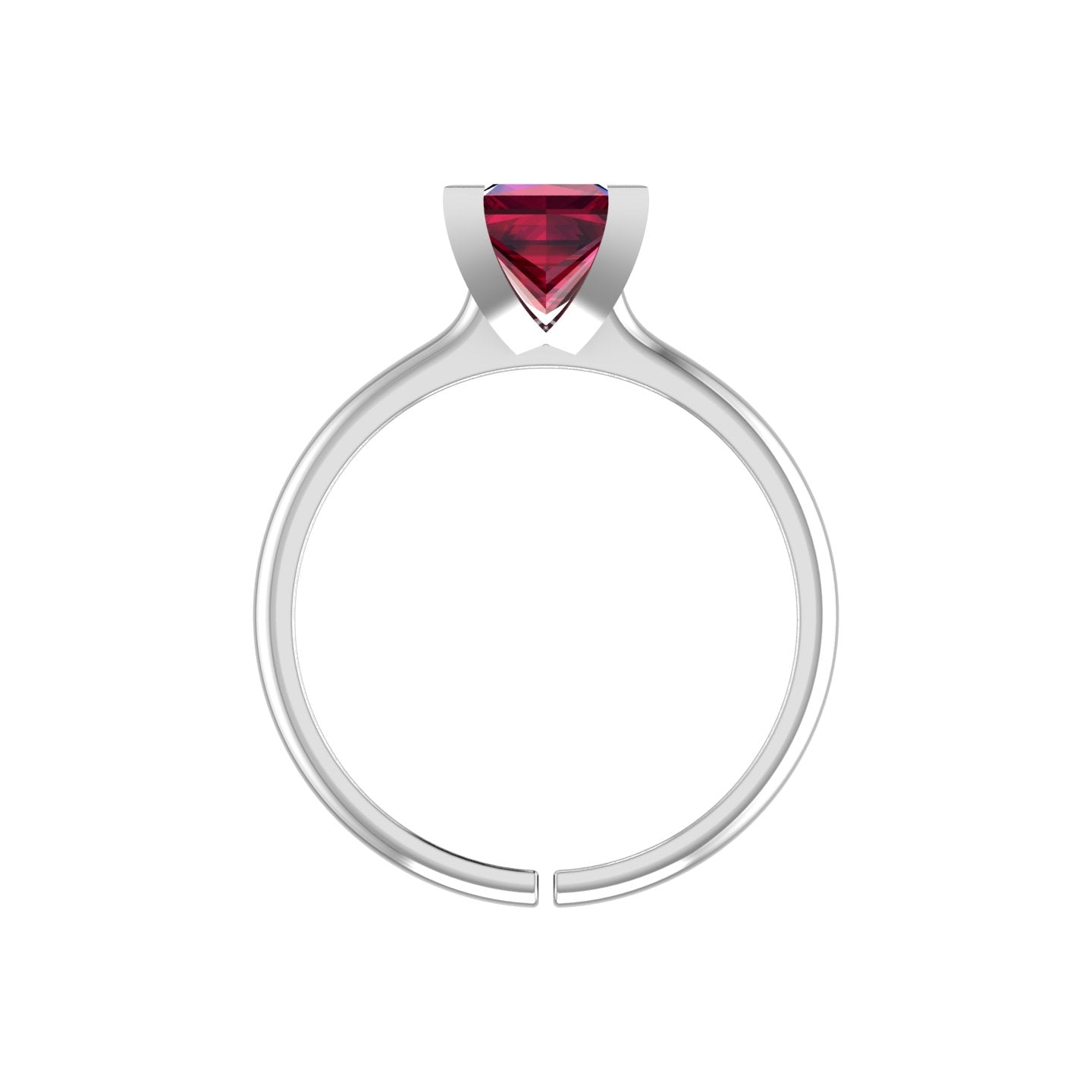 rhodium plated pure silver square ruby gemstone adjustable ring