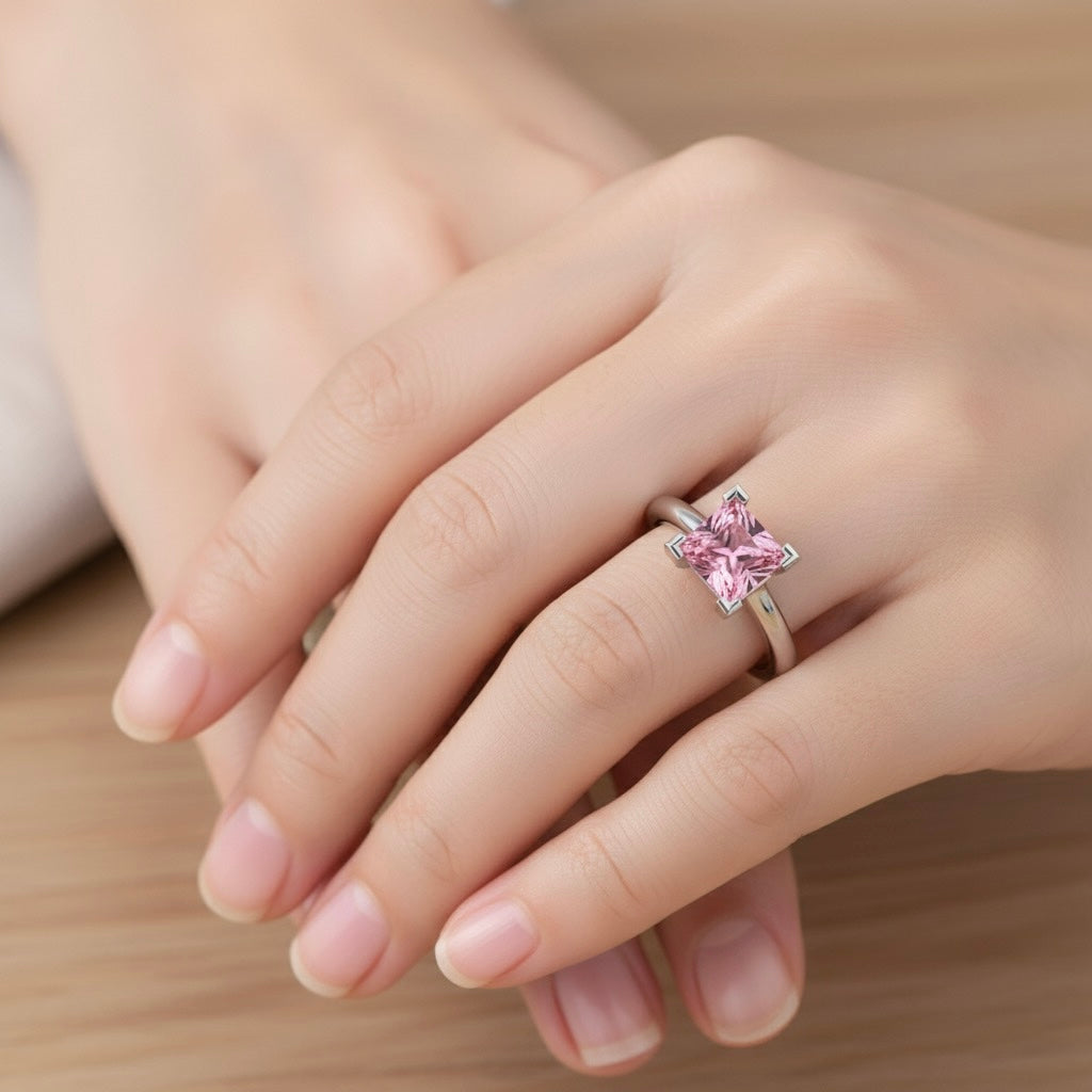 rhodium plated pure silver square tourmaline gemstone adjustable ring