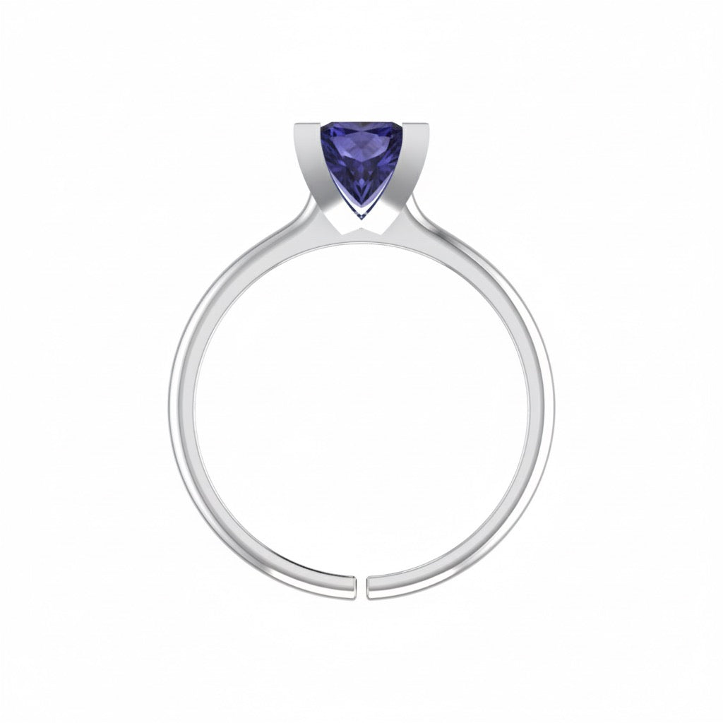 rhodium plated pure silver square tanzanite gemstone adjustable ring
