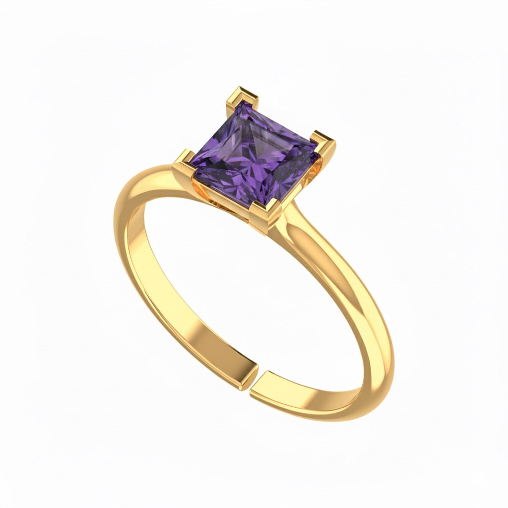gold plated pure silver square amethyst gemstone adjustable ring