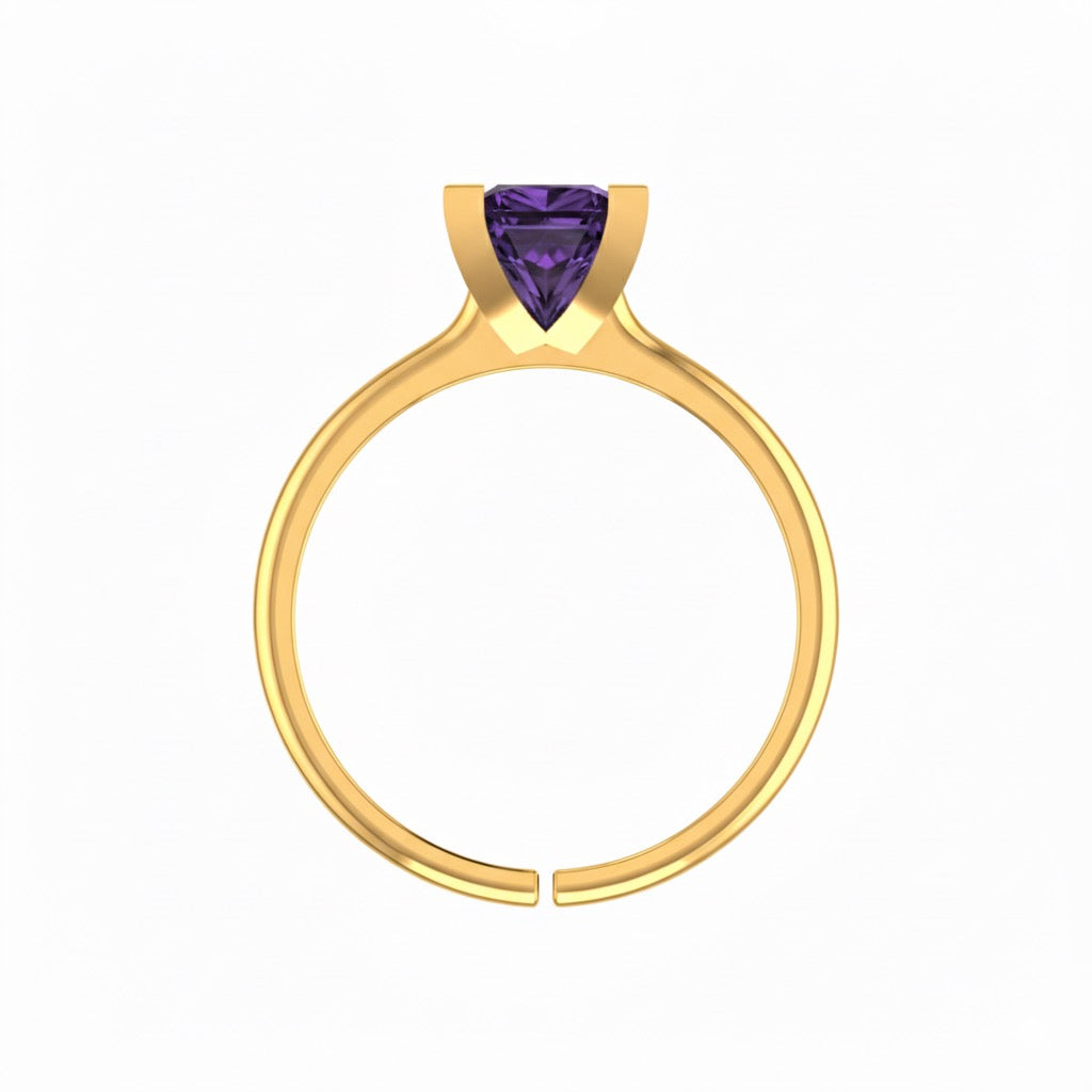 gold plated pure silver square amethyst gemstone adjustable ring