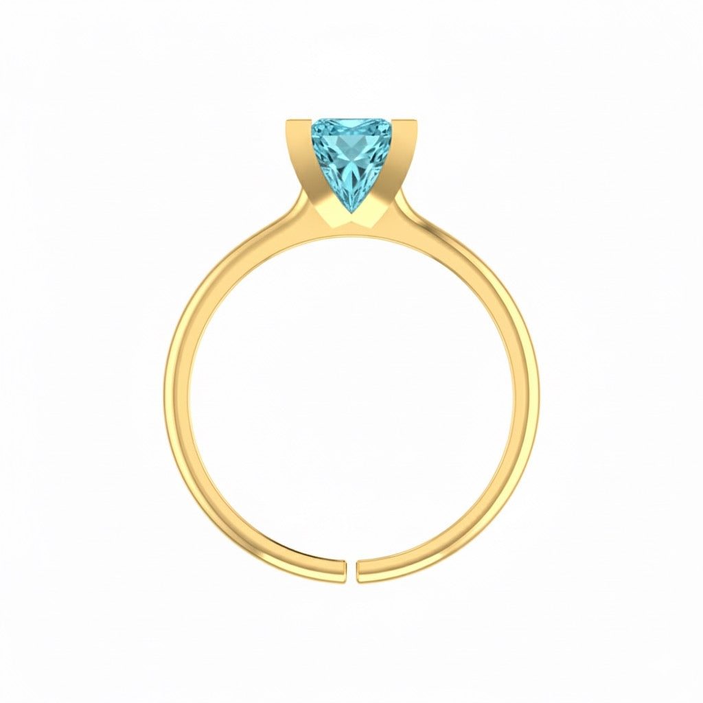 gold plated pure silver square aquamarine gemstone adjustable ring