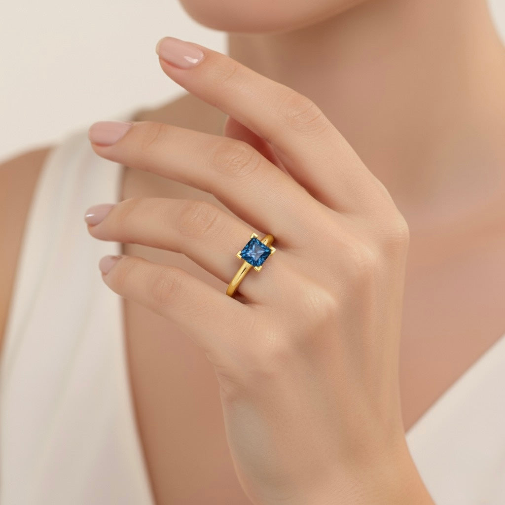 gold plated pure silver square alexandrite gemstone adjustable ring