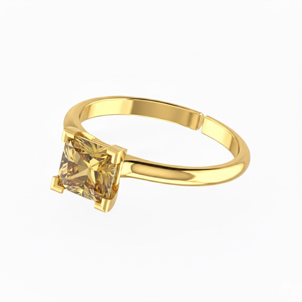 gold plated pure silver square citrine gemstone adjustable ring