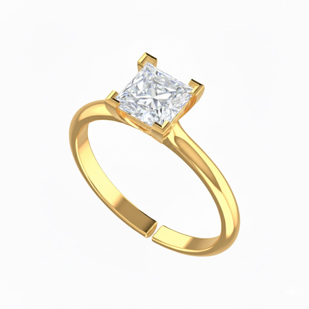 gold plated pure silver square cubic zirconia gemstone adjustable ring