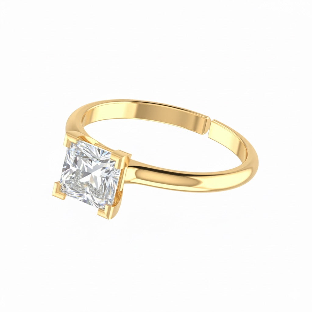 gold plated pure silver square cubic zirconia gemstone adjustable ring