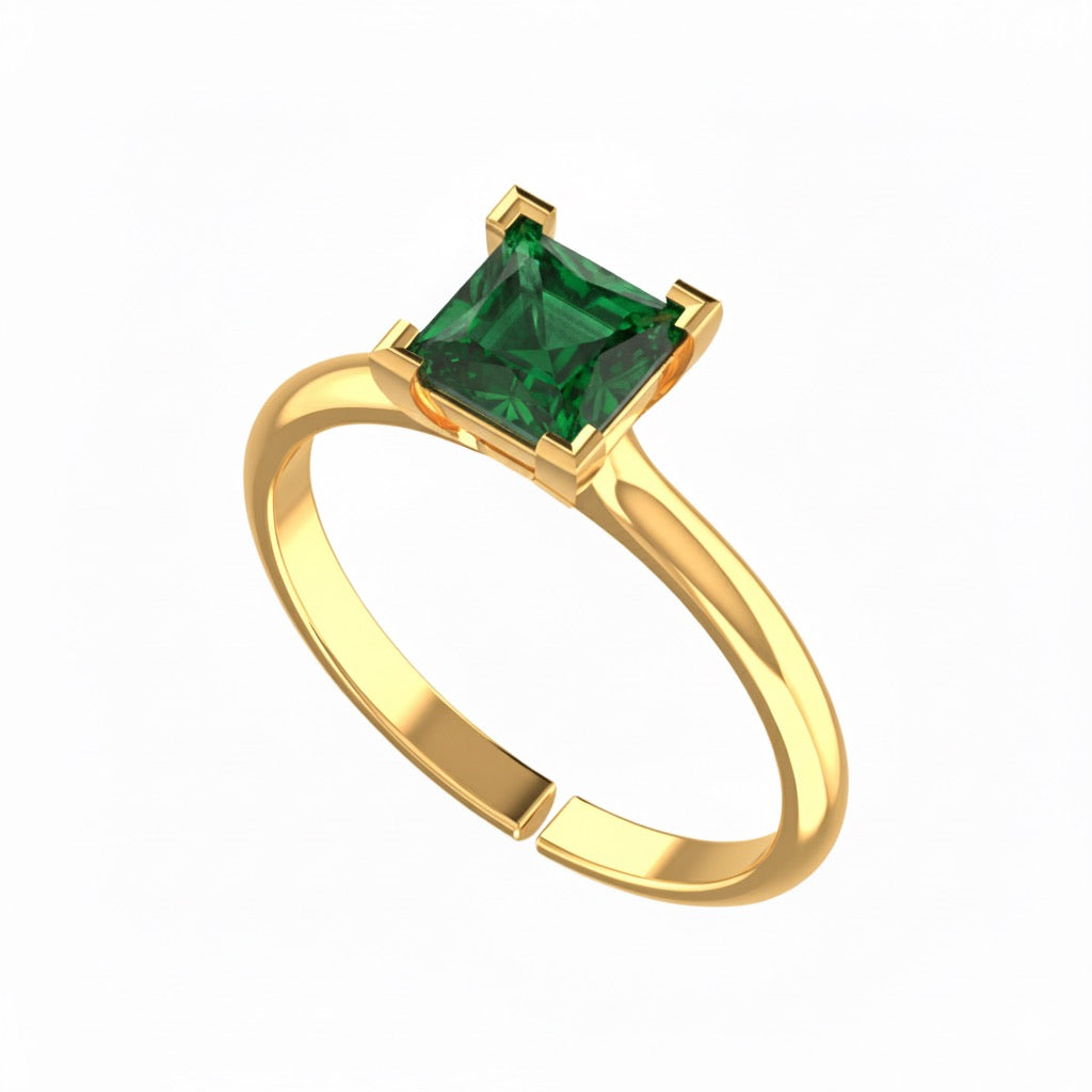 gold plated pure silver square emerald gemstone adjustable ring
