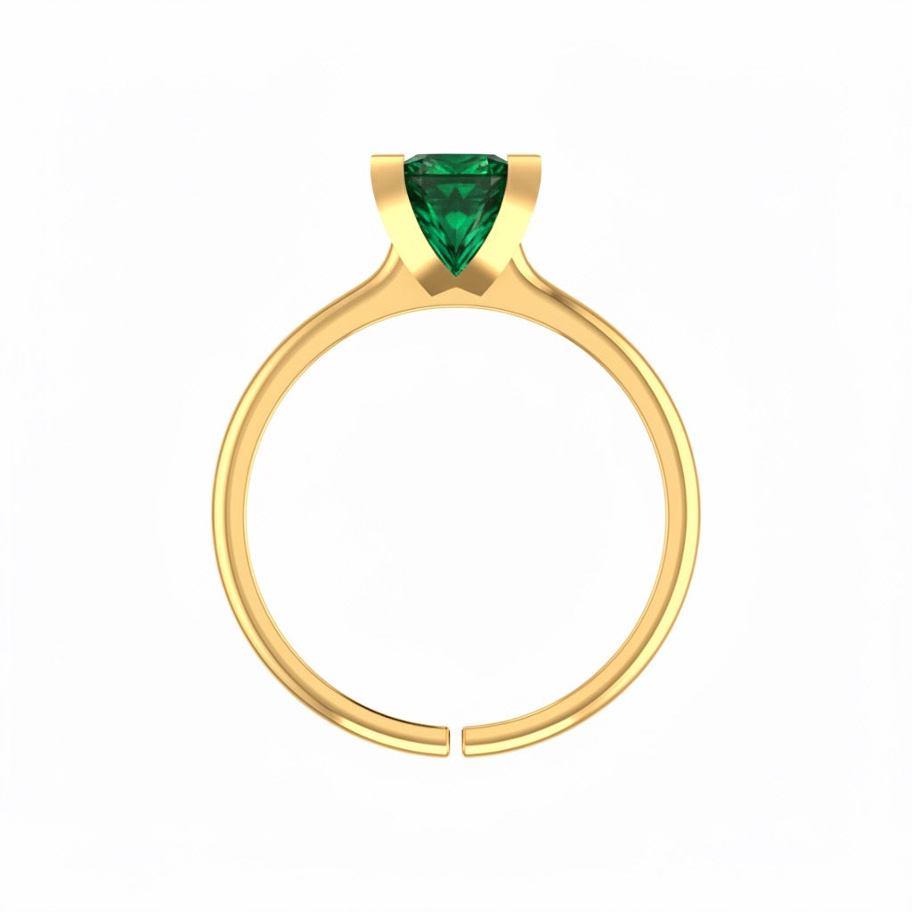 gold plated pure silver square emerald gemstone adjustable ring