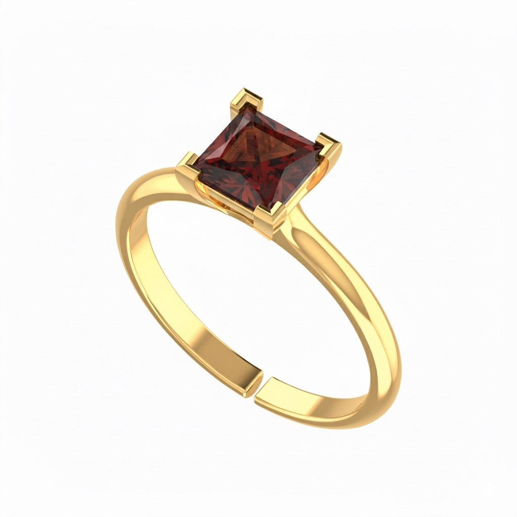 gold plated pure silver square garnet gemstone adjustable ring