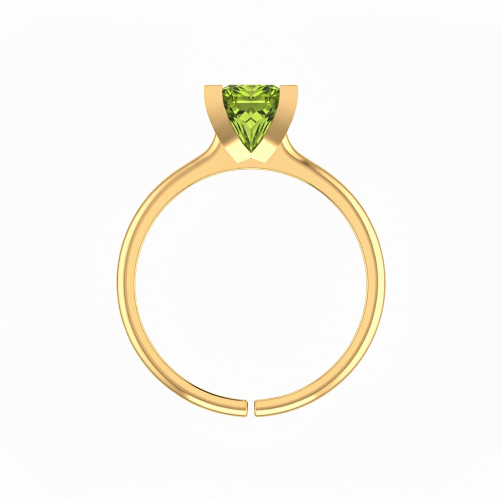 gold plated pure silver square peridot gemstone adjustable ring