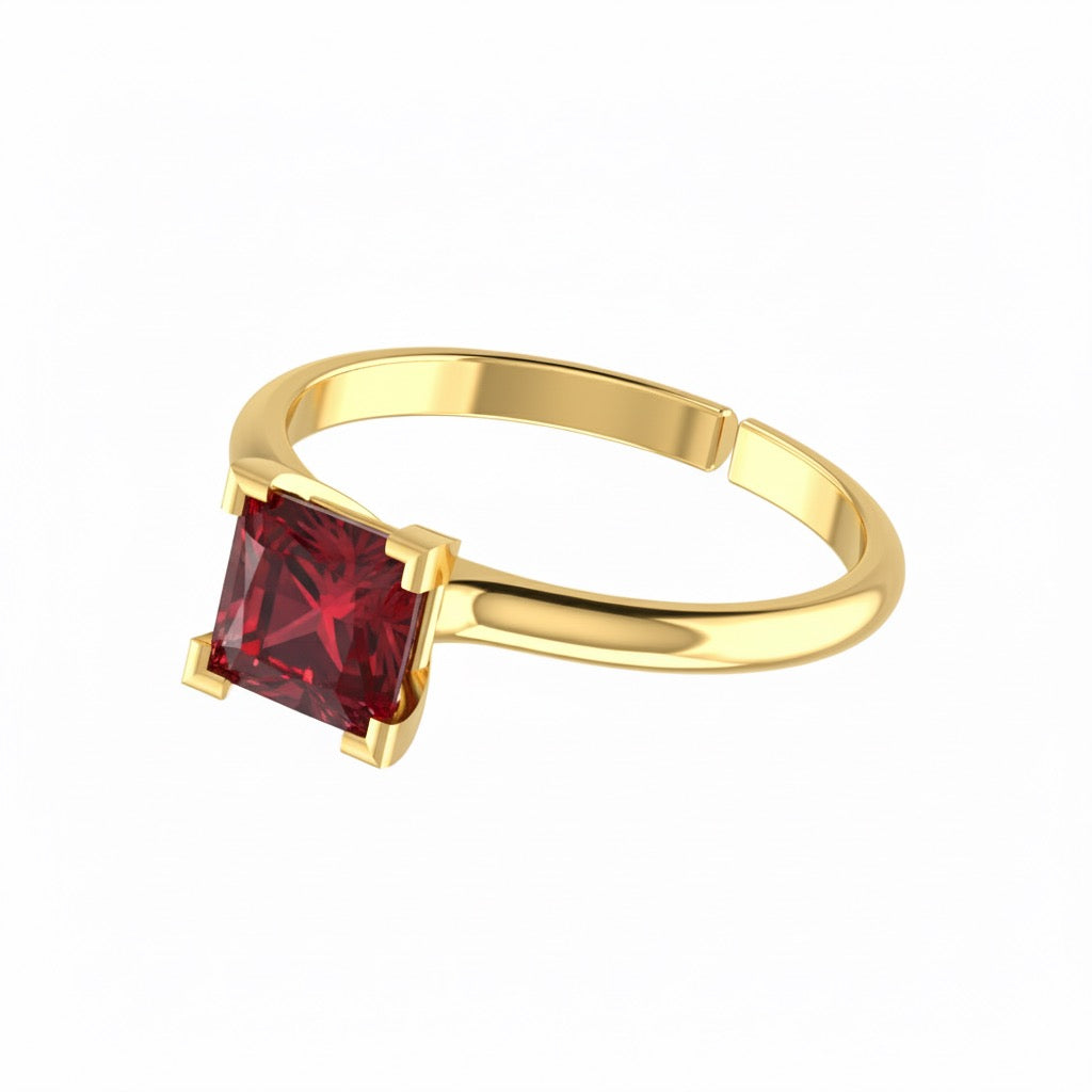 gold plated pure silver square ruby gemstone adjustable ring
