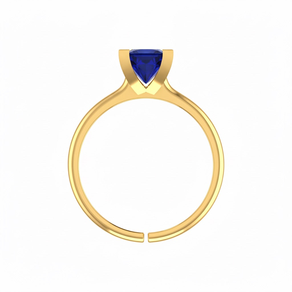 gold plated pure silver square sapphire gemstone adjustable ring