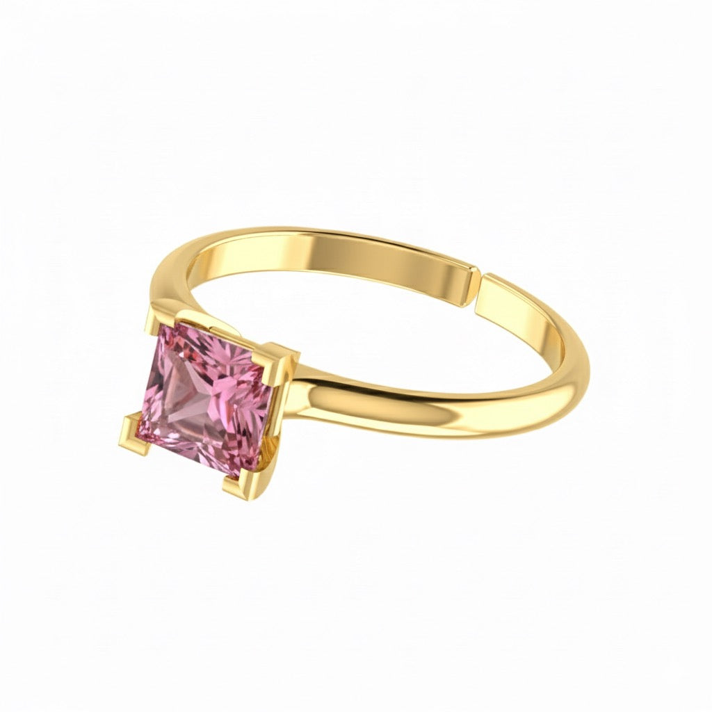 gold plated pure silver square tourmaline gemstone adjustable ring