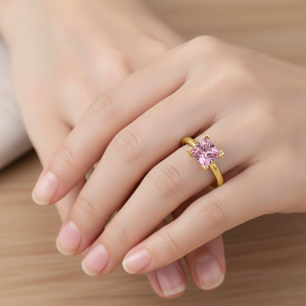 gold plated pure silver square tourmaline gemstone adjustable ring