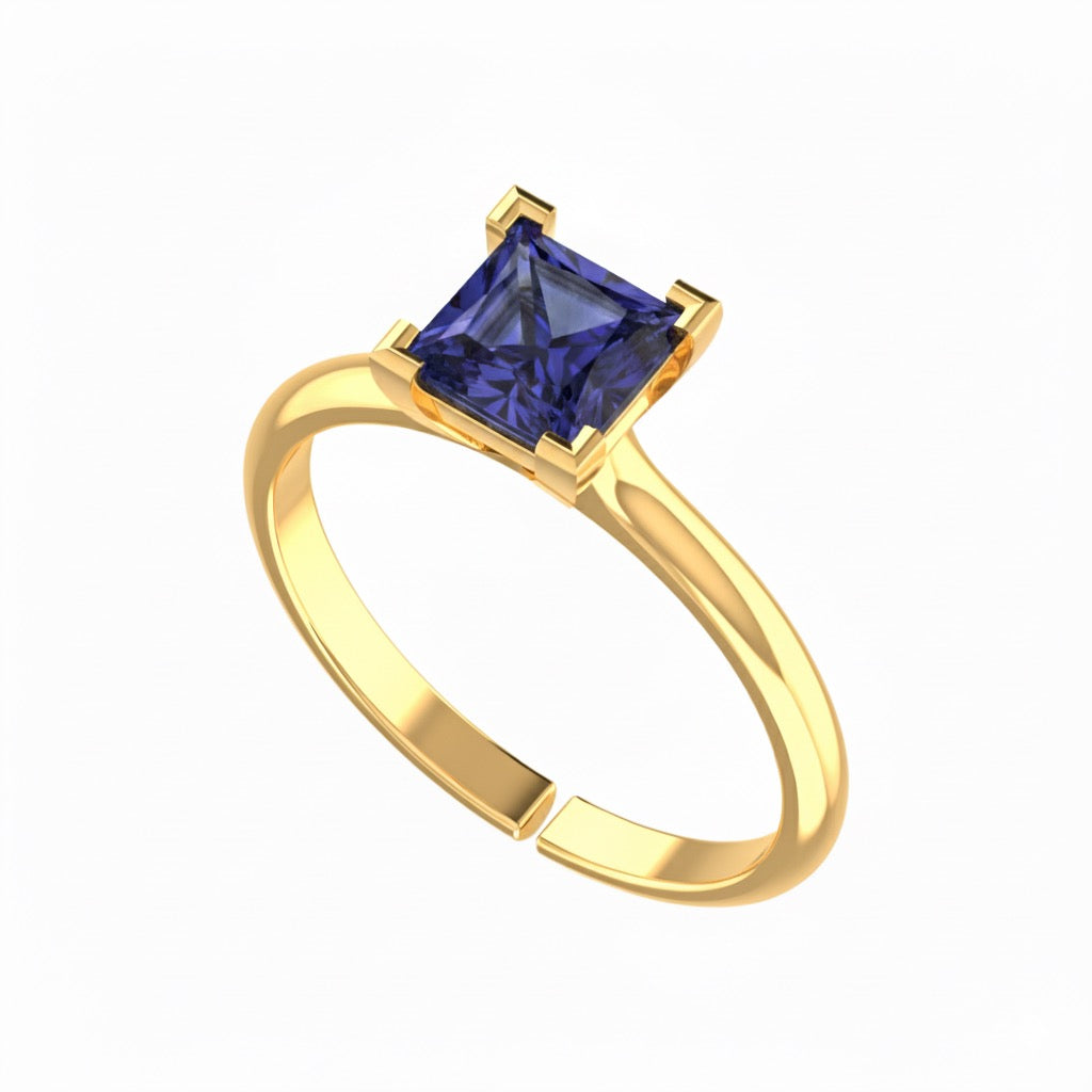 gold plated pure silver square tanzanite gemstone adjustable ring