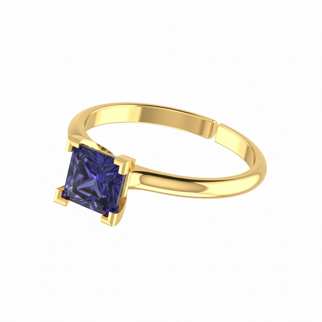 gold plated pure silver square tanzanite gemstone adjustable ring