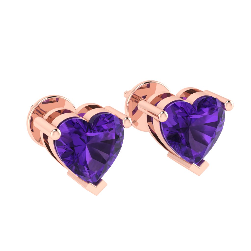 rose gold plated sterling silver heart shape amethyst february birthstone stud earrings