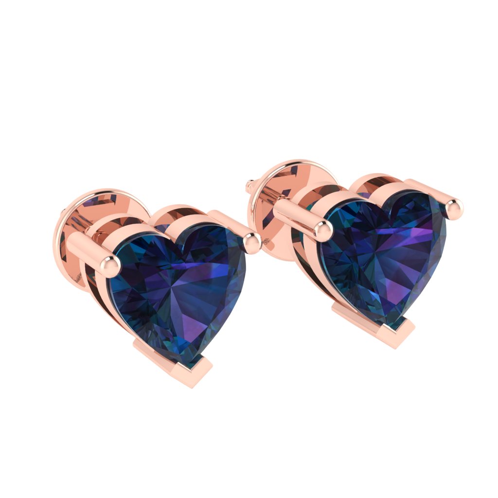 rose gold plated sterling silver heart shape alexandrite june birthstone stud earrings