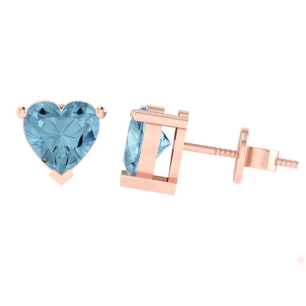 rose gold plated sterling silver heart shape aquamarine march birthstone stud earrings