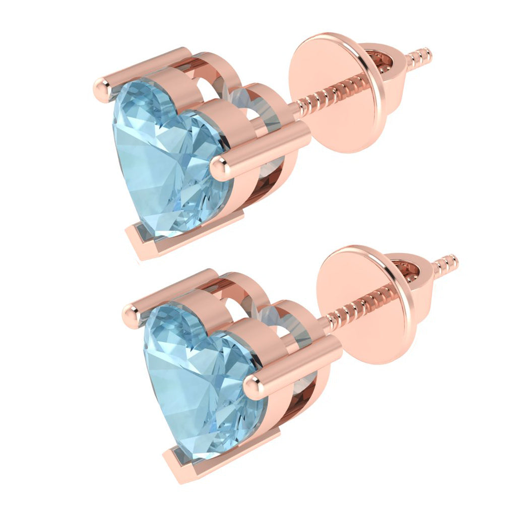 rose gold plated sterling silver heart shape aquamarine march birthstone stud earrings