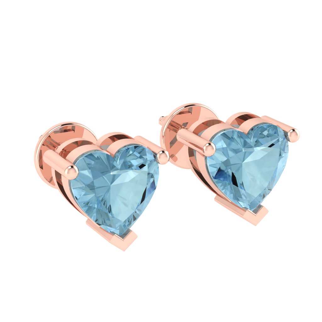 rose gold plated sterling silver heart shape aquamarine march birthstone stud earrings