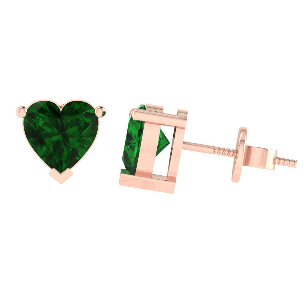 rose gold plated sterling silver heart shape emerald may birthstone stud earrings