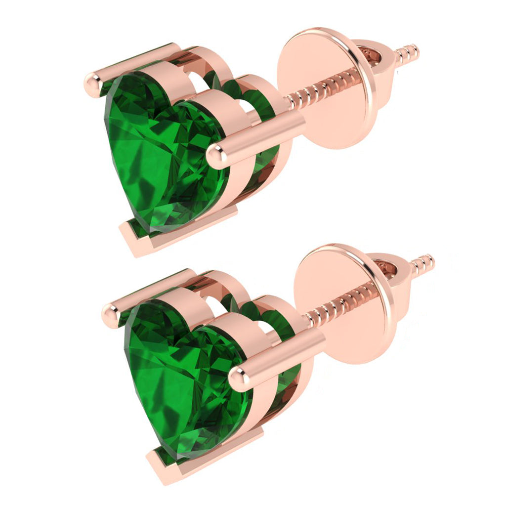 rose gold plated sterling silver heart shape emerald may birthstone stud earrings
