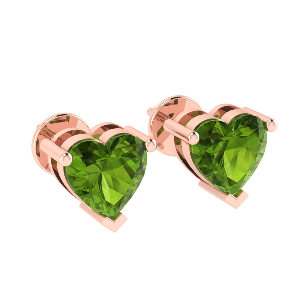 rose gold plated sterling silver heart shape peridot august birthstone stud earrings