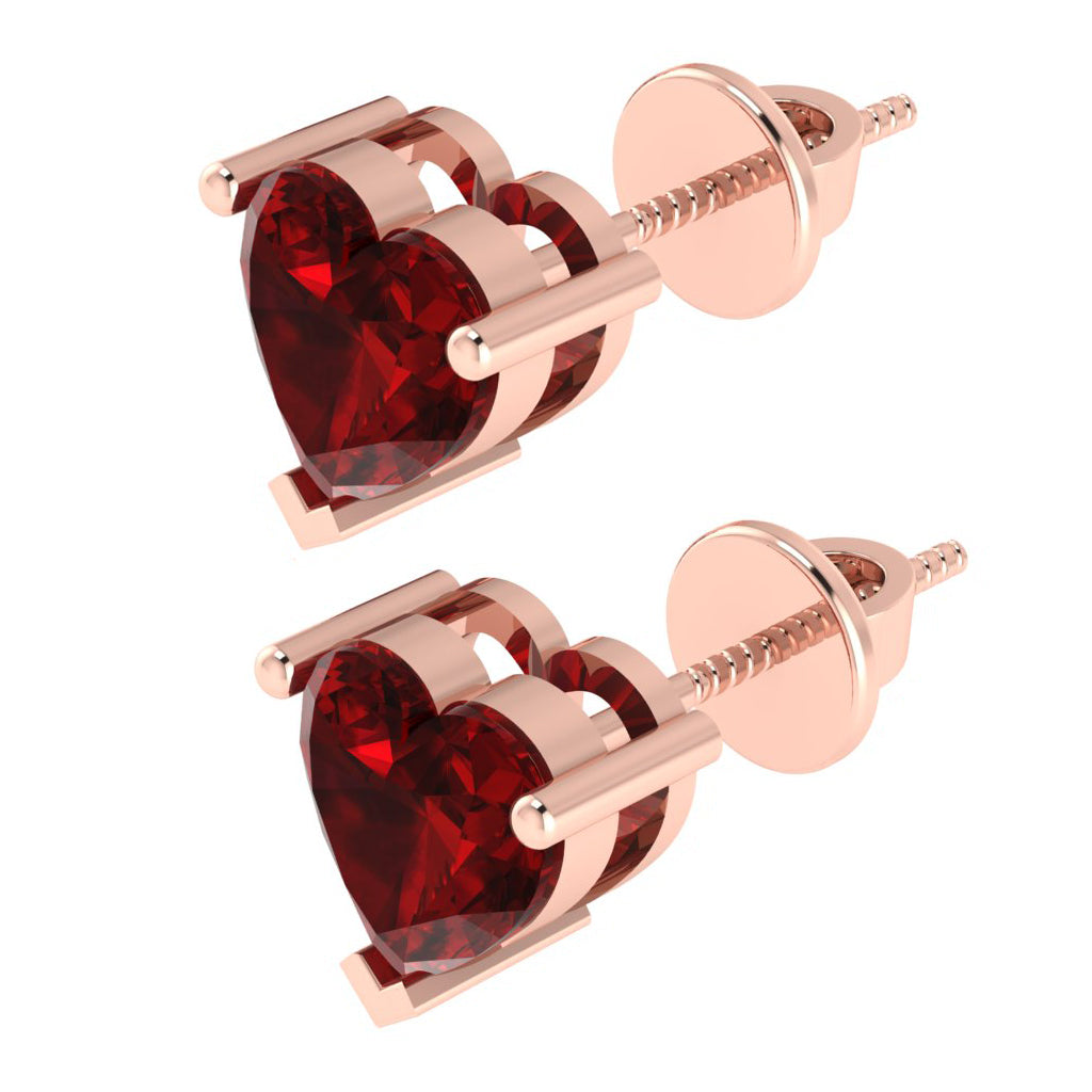 rose gold plated sterling silver heart shape ruby july birthstone stud earrings