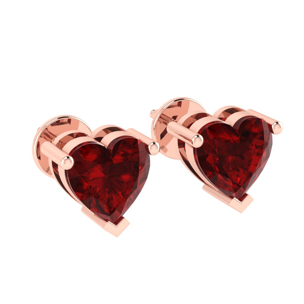 rose gold plated sterling silver heart shape ruby july birthstone stud earrings
