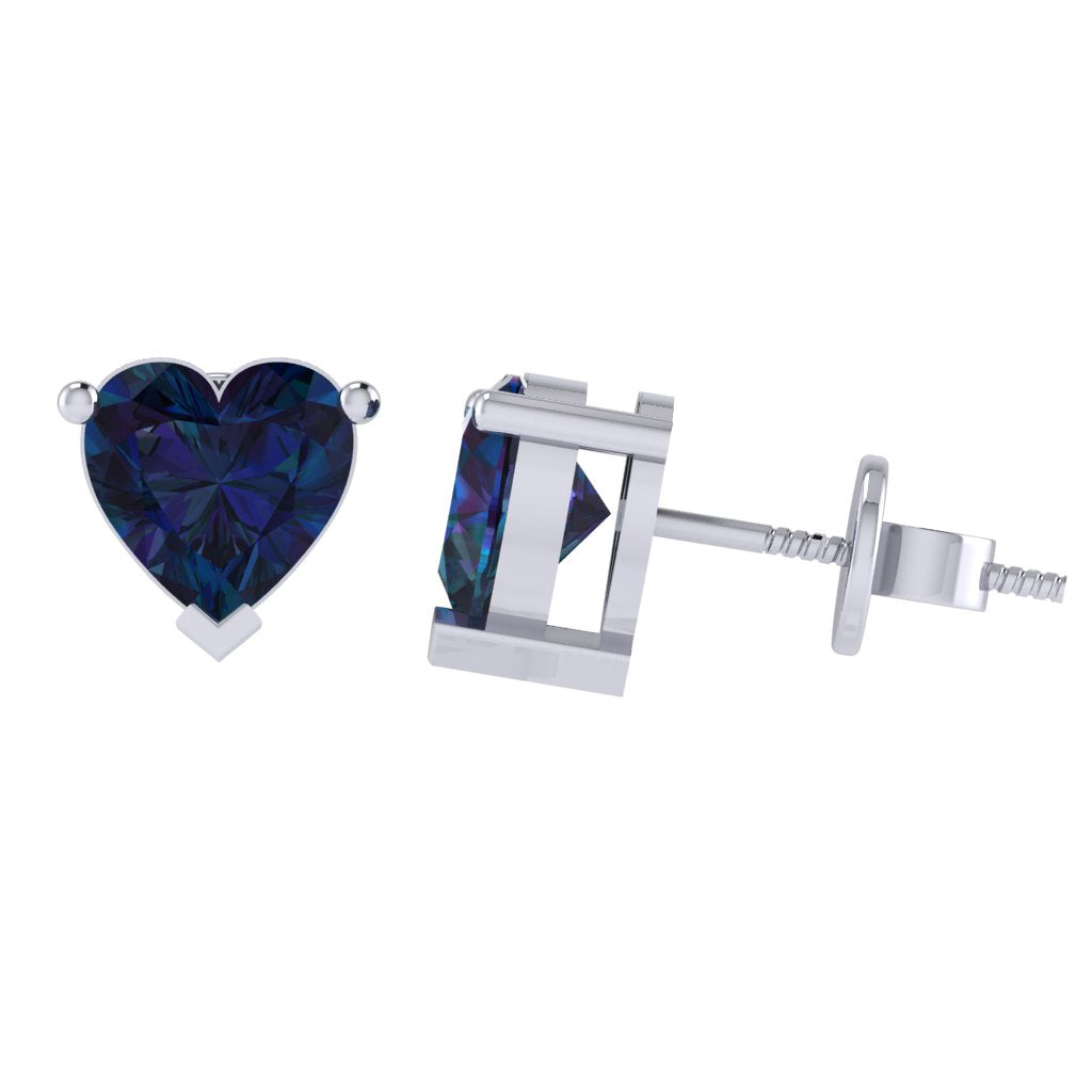 white gold plated sterling silver heart shape alexandrite june birthstone stud earrings