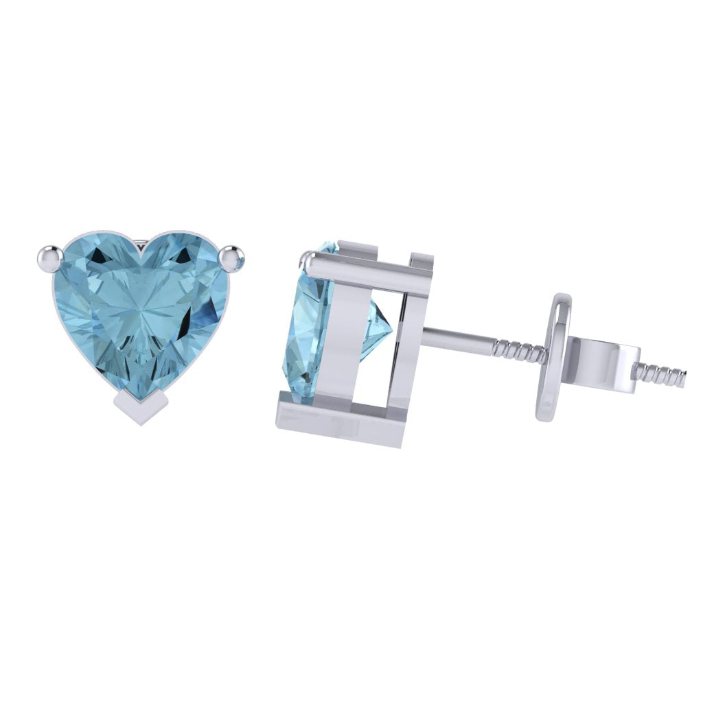white gold plated sterling silver heart shape aquamarine march birthstone stud earrings