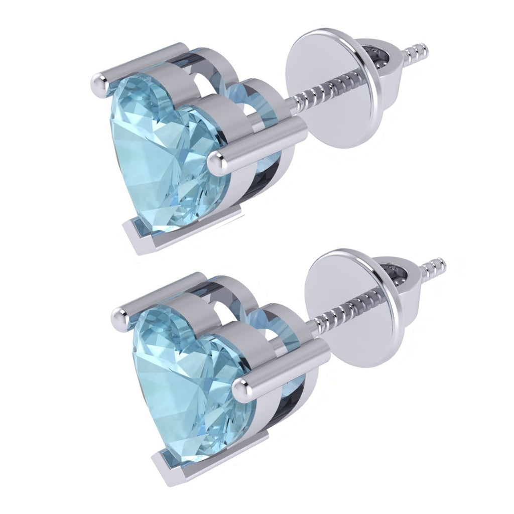 white gold plated sterling silver heart shape aquamarine march birthstone stud earrings