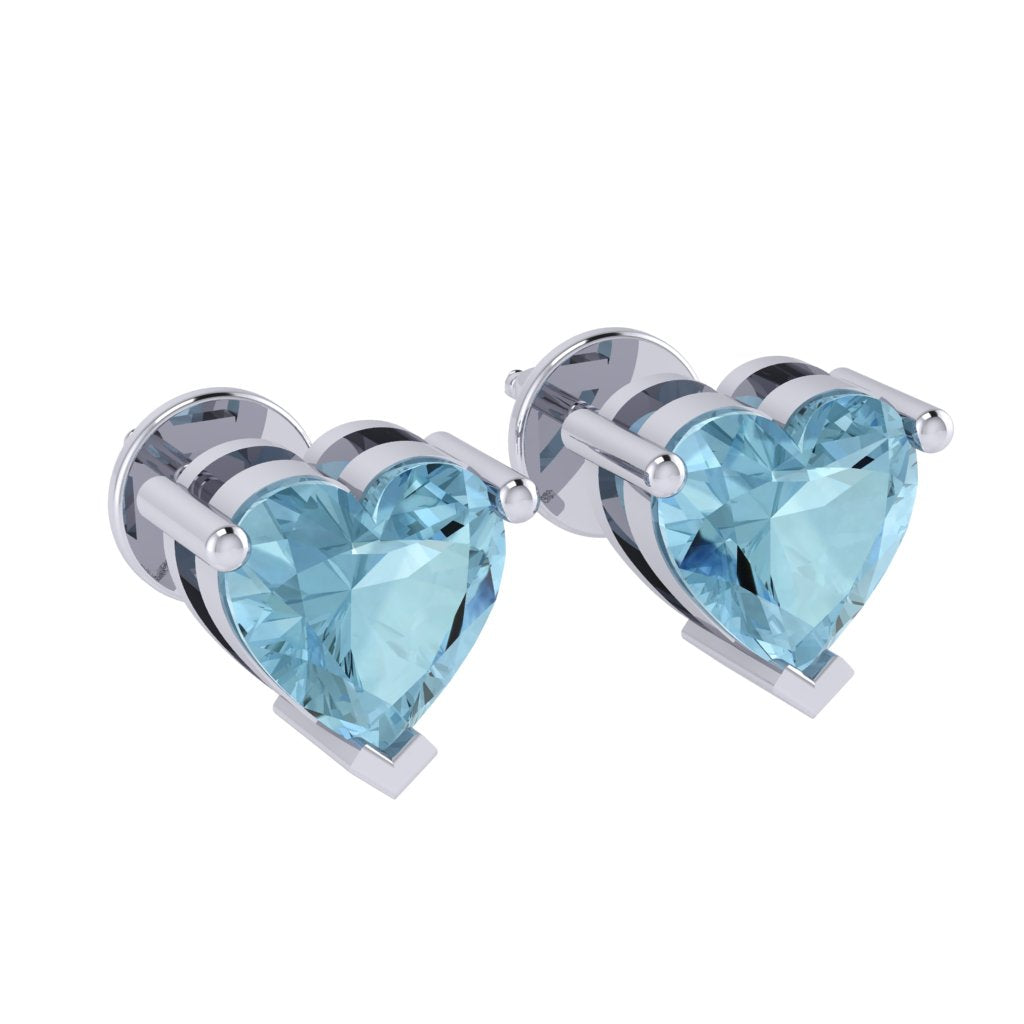 white gold plated sterling silver heart shape aquamarine march birthstone stud earrings