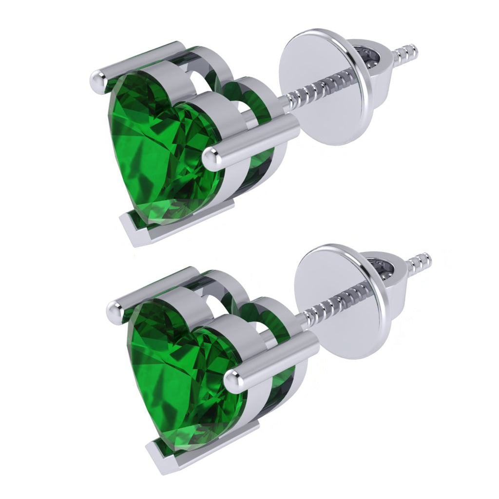 white gold plated sterling silver heart shape emerald may birthstone stud earrings