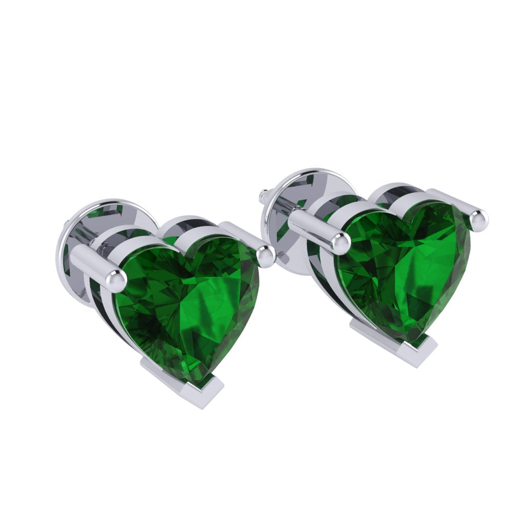 white gold plated sterling silver heart shape emerald may birthstone stud earrings