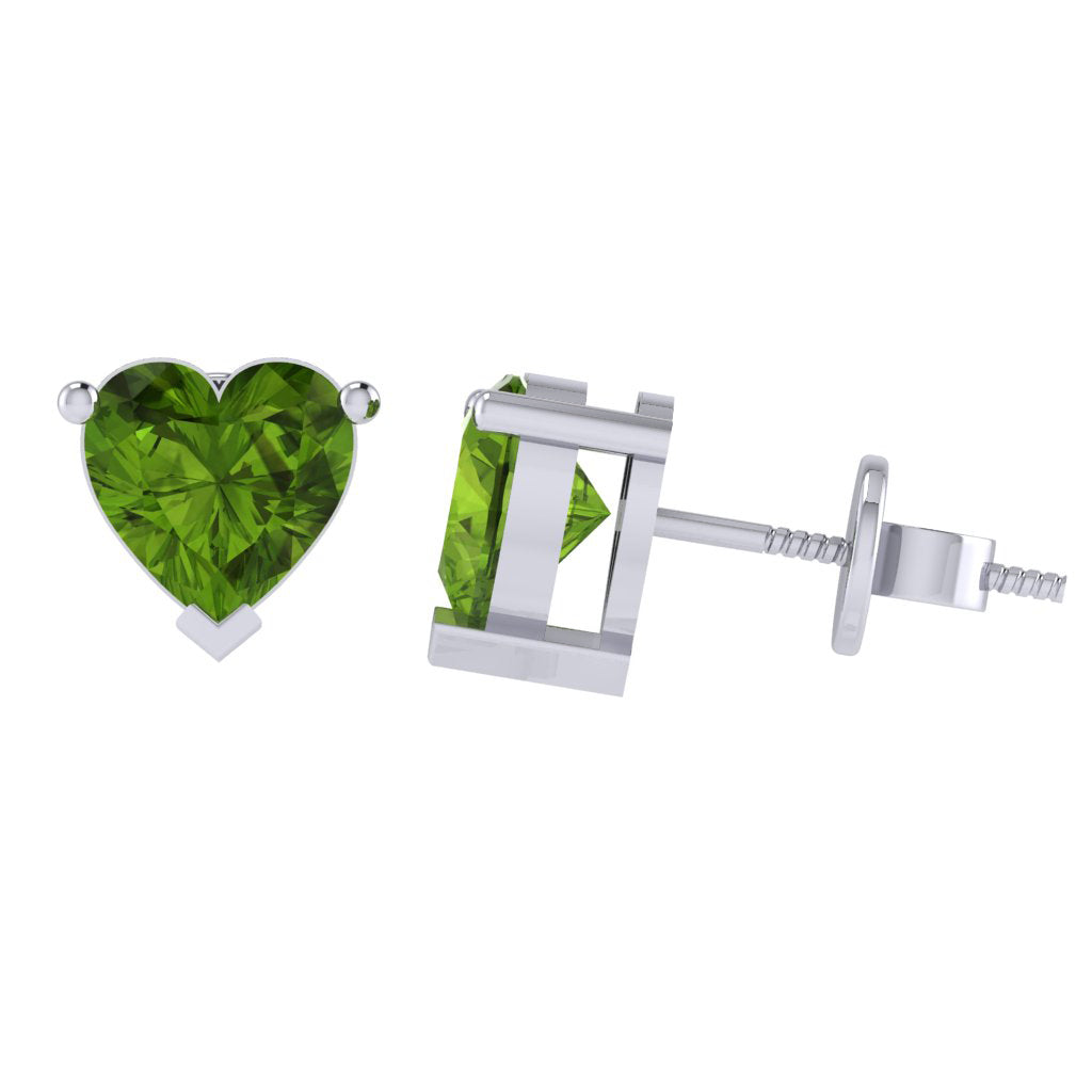 white gold plated sterling silver heart shape peridot august birthstone stud earrings