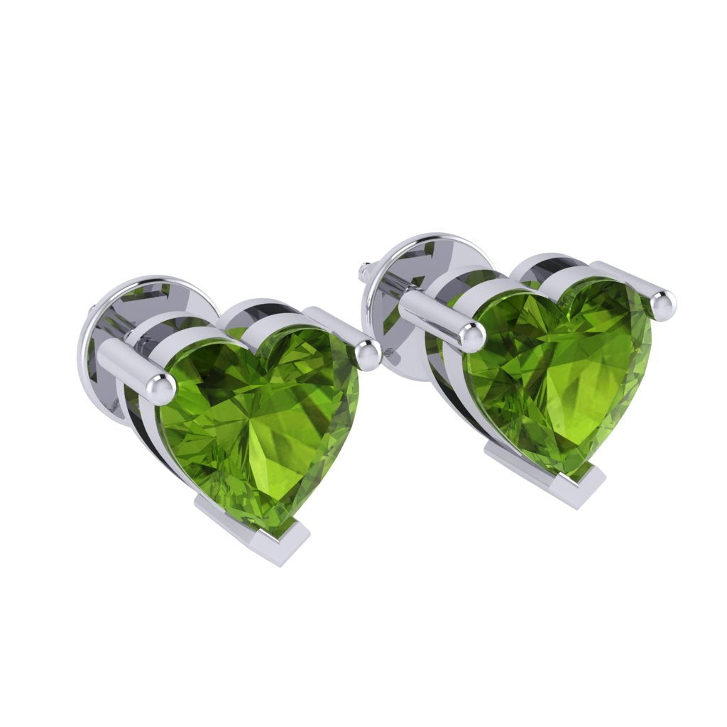 white gold plated sterling silver heart shape peridot august birthstone stud earrings