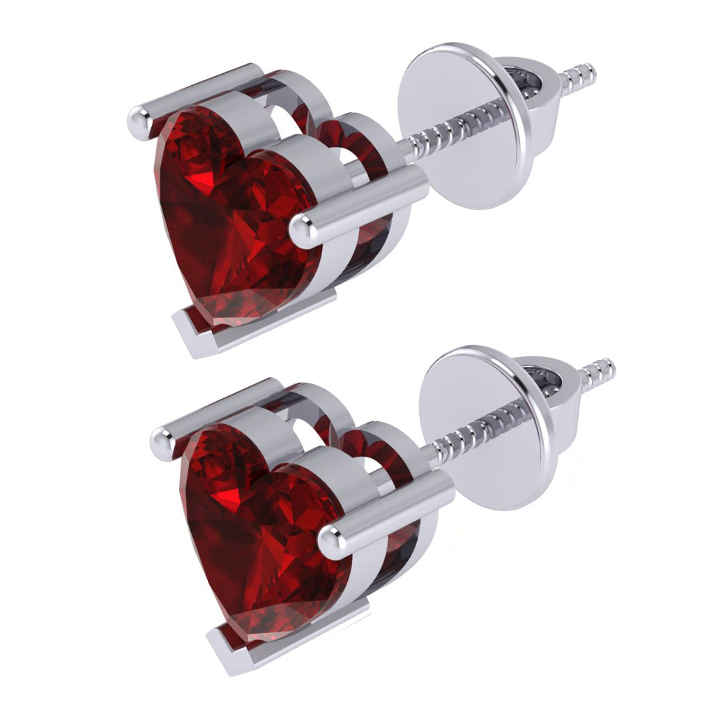 white gold plated sterling silver heart shape ruby july birthstone stud earrings