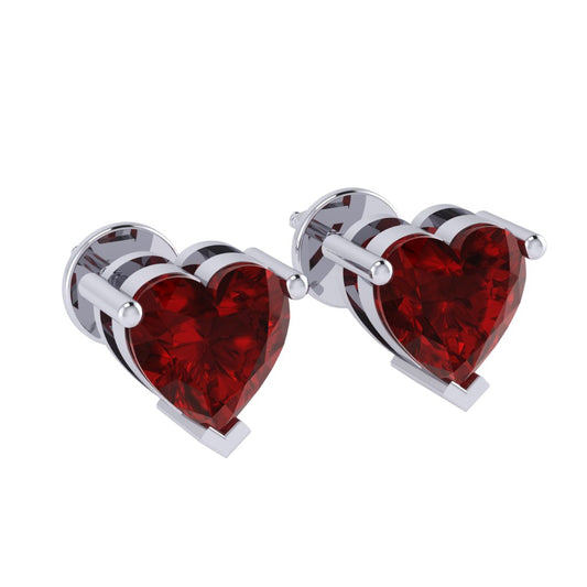 white gold plated sterling silver heart shape ruby july birthstone stud earrings